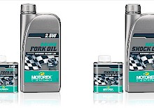 MOTOREX RACING SHOCK OIL UND RACING FORK OIL IN NEUEM 250-ML-GEBINDE.